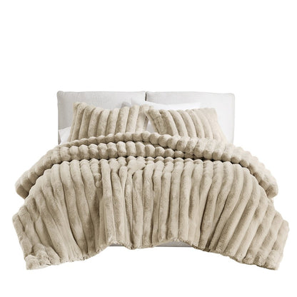 Jasmine 3 Piece Faux Fur Comforter Set in Taupe Color