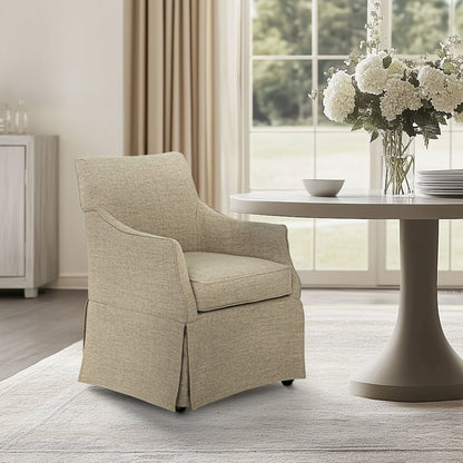Upholstered Skirted Dining Arm Chair with Hidden Casters