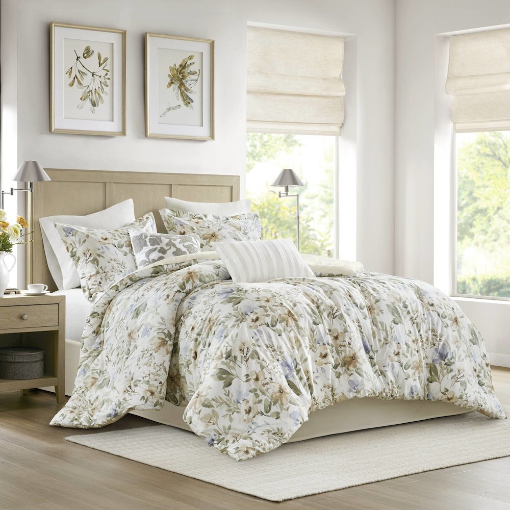 6 Piece Cotton Sateen Print Oversized Comforter Set