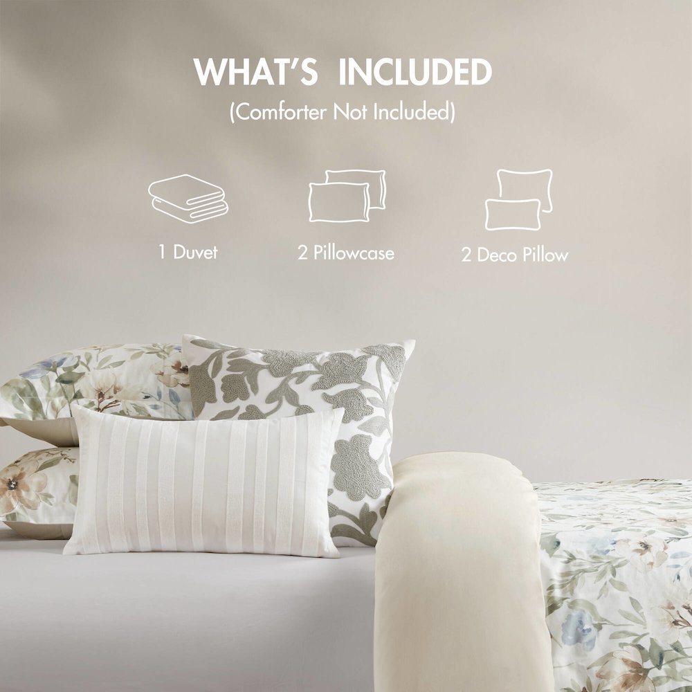 Herbal 5 Piece Cotton Sateen Print Duvet Set, Multi color