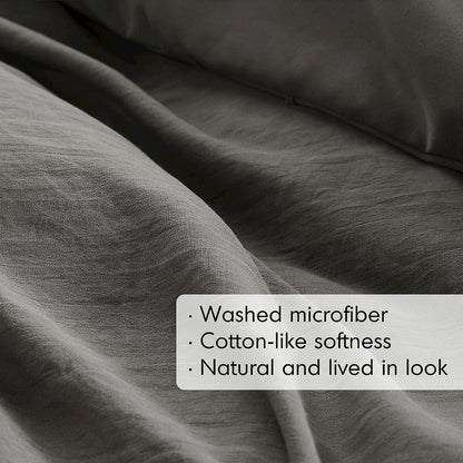 Porter Soft Washed Pleated Duvet Cover Set, Grey color