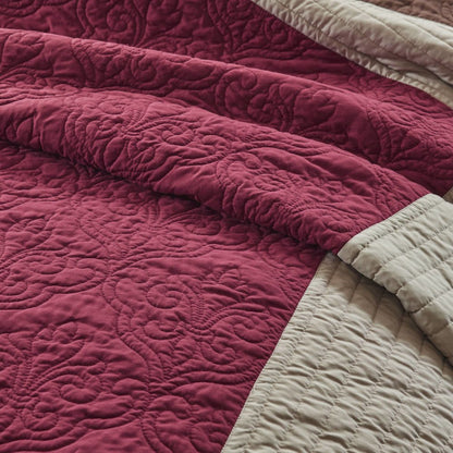 7 Piece Quilt Set with Euro Shams and Throw Pillows