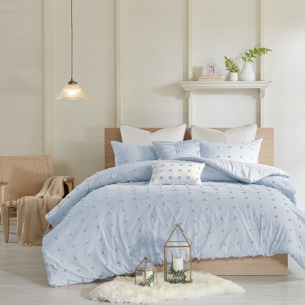 Cotton Jacquard Comforter Set with Euro Shams and Throw Pillows