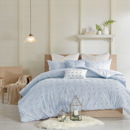 Cotton Jacquard Comforter Set with Euro Shams and Throw Pillows