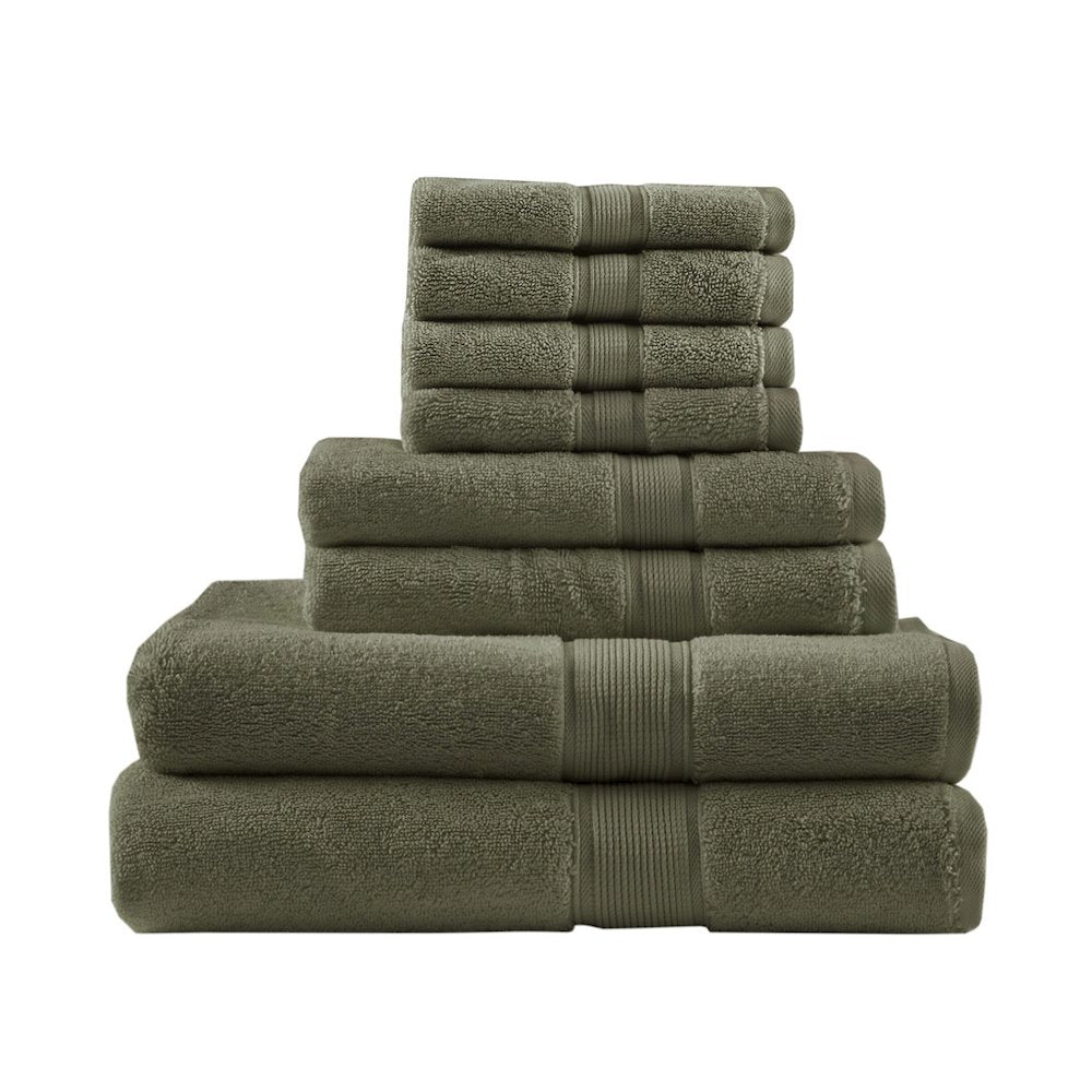 100% Cotton Bath 8 Piece Set in Olive Green