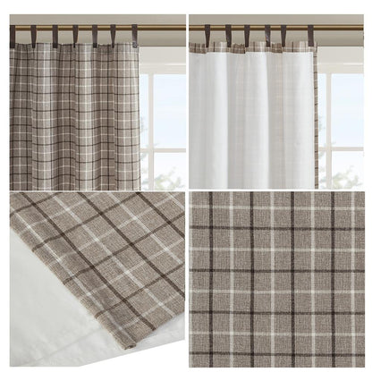 Plaid Faux Leather Tab Top Curtain Panel with Fleece Lining