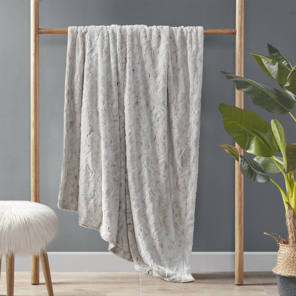 Zuri Faux Fur Throw, Snow Leopard color