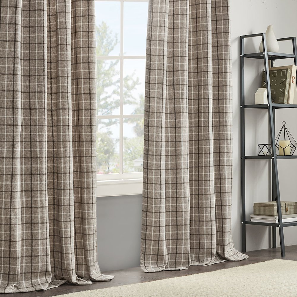 Plaid Rod Pocket and Back Tab Curtain Panel with Fleece Lining