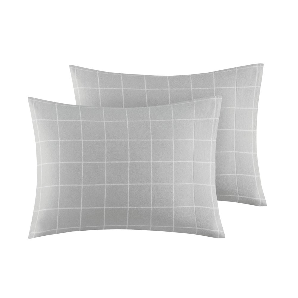 Cozy Flannel 100% Cotton Flannel Printed Sheet Set, Grey Windowpane color