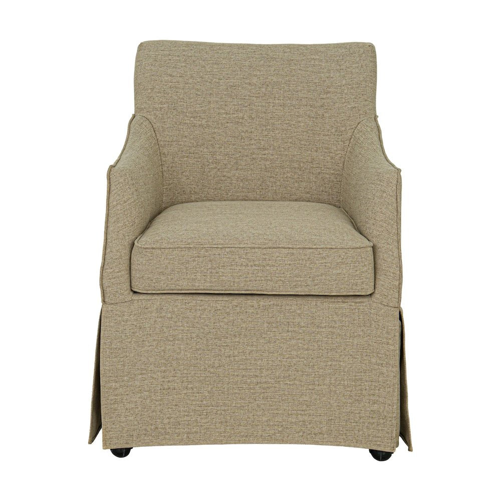 Upholstered Skirted Dining Arm Chair with Hidden Casters