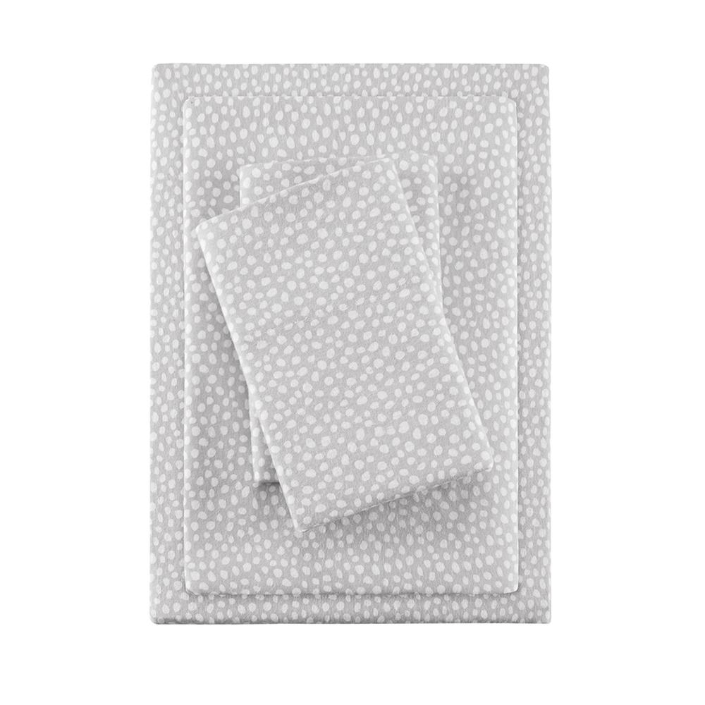 Cozy Flannel Printed Sheet Set, Grey Dots color