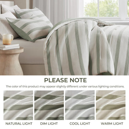 Merritt Yarn-dyed striped comforter, Sage Green color