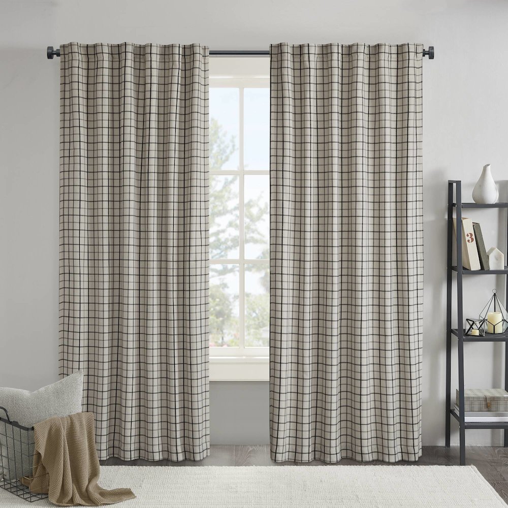 Plaid Rod Pocket and Back Tab Curtain Panel with Fleece Lining