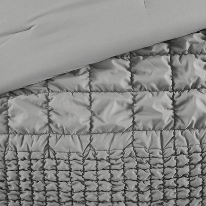Evelyn 3 Piece Stripe Ruched Comforter Set, Grey color