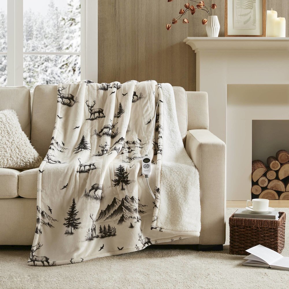 Print Plush to Sherpa Heated Throw