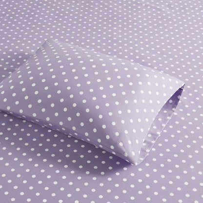 Polka Dot Printed 100% Cotton Sheet Set, Purple color