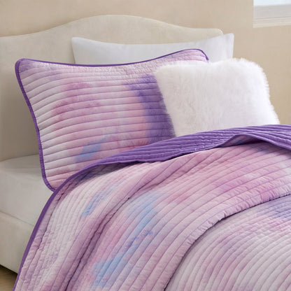 Cassiopeia Watercolor Tie Dye Printed Quilt Set with Throw Pillow