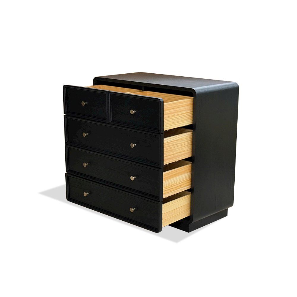 Deco 5 Drawer Dresser, Black Satin color