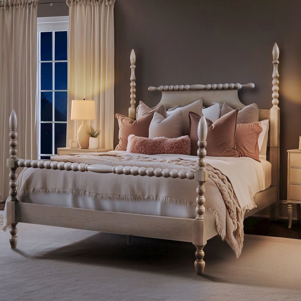 Beckett Turned Wood Spindle Bed, Antique Cream color, Full