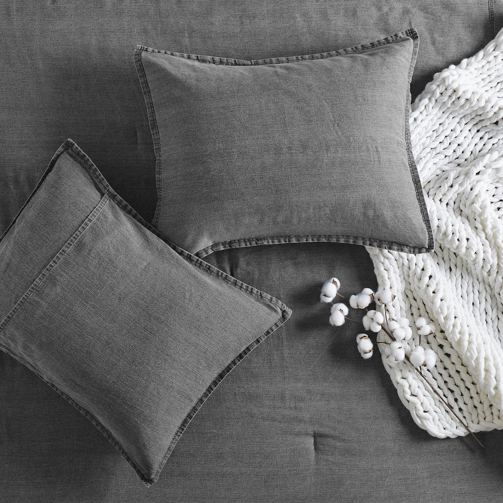 Hudson Twill Washed Comforter Set, Grey color