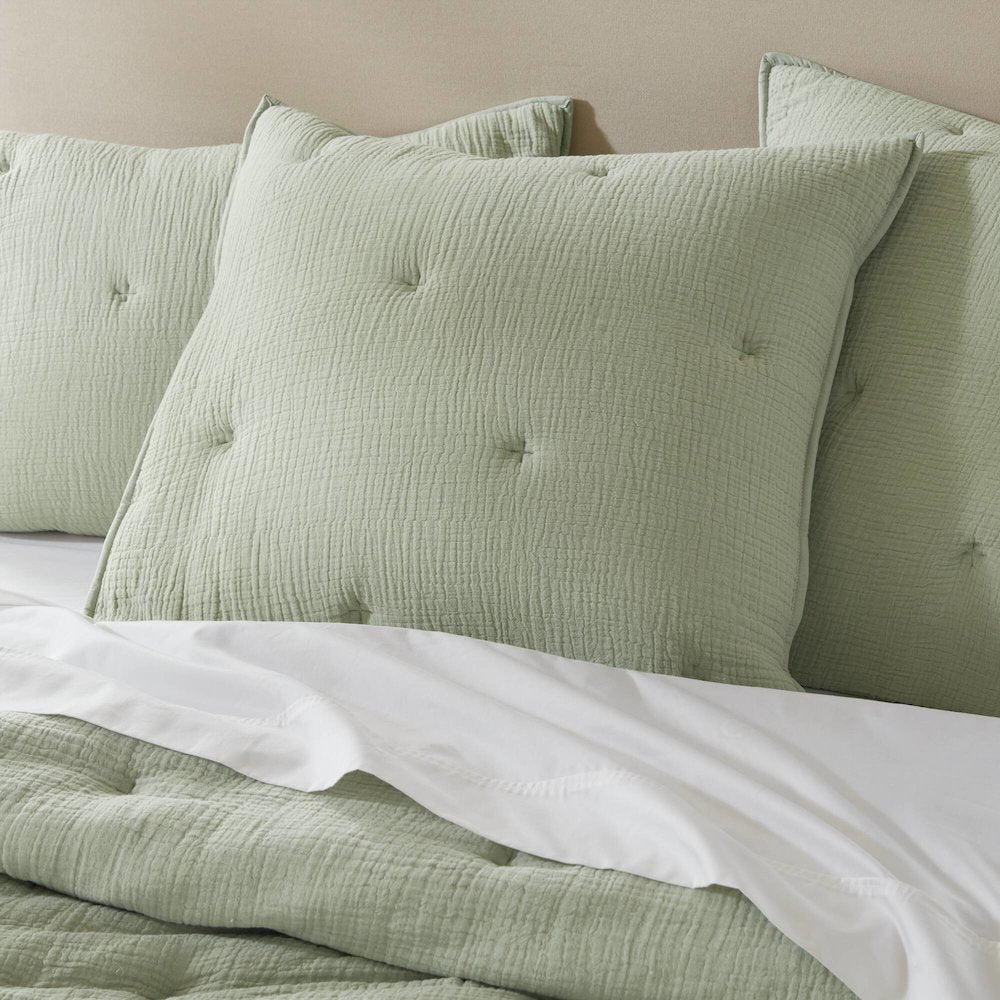 Breeze Cotton Gauze  Embroidered Euro Sham, Sage color