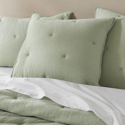 Breeze Cotton Gauze  Embroidered Euro Sham, Sage color