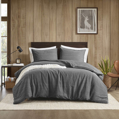 Hudson Twill Washed Duvet Set, Grey color