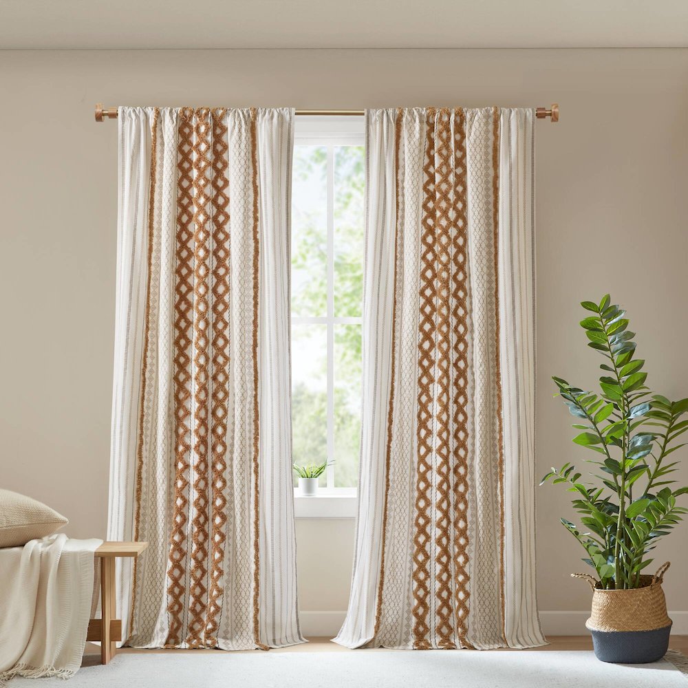 Imani Cotton Printed Curtain Panel with Chenille Stripe and Lining
