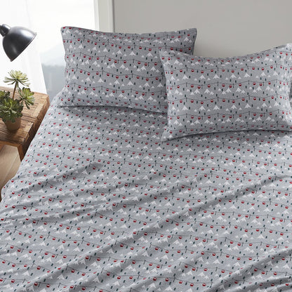 Cotton Flannel Sheet Set in Grey Ski Jump