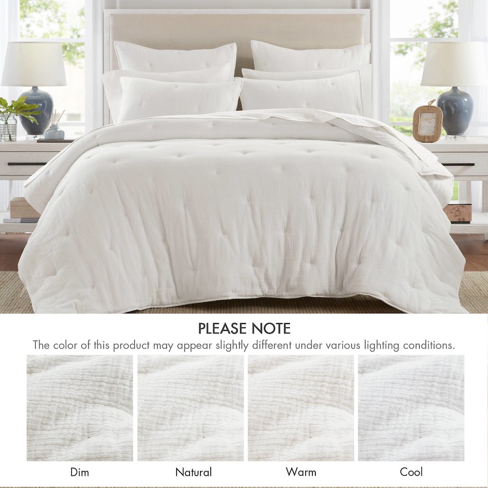 Breeze Cotton Gauze  Embroidered Quilt Set, White color