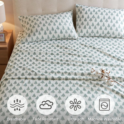 Cozy Flannel 100% Cotton Flannel Printed Sheet Set, Ikat tree color