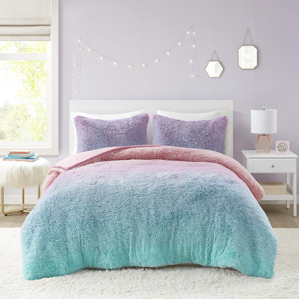 Ombre Shaggy Faux Fur Comforter Set