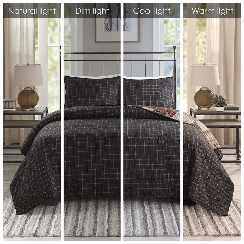 Timber 3 Piece Reversible Printed Quilt Set, Red/Black color