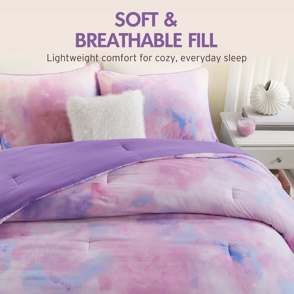 Cassiopeia Watercolor Tie Dye Printed Comforter Set with Throw Pillow
