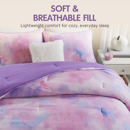 Cassiopeia Watercolor Tie Dye Printed Comforter Set with Throw Pillow