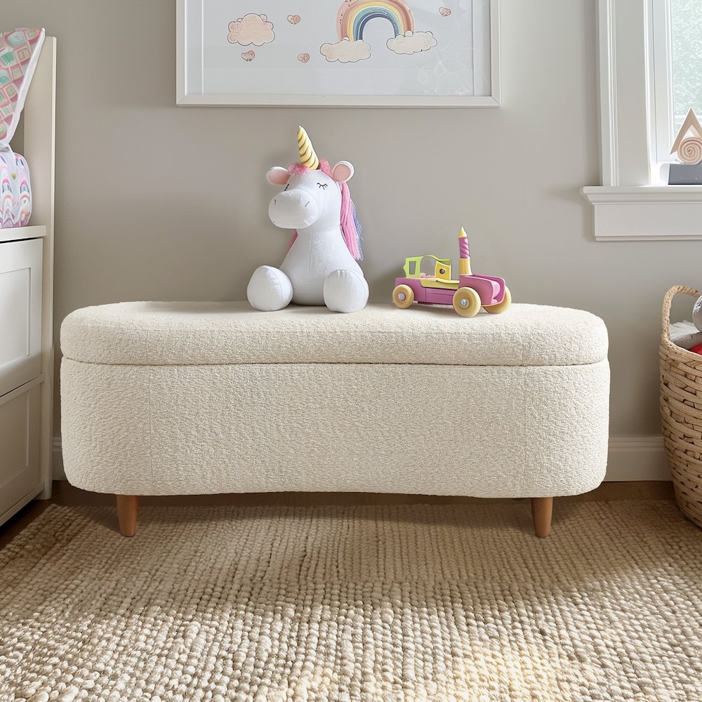 Bailey Boucle Flip Top Storage Bench in Cream Color