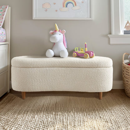 Bailey Boucle Flip Top Storage Bench in Cream Color