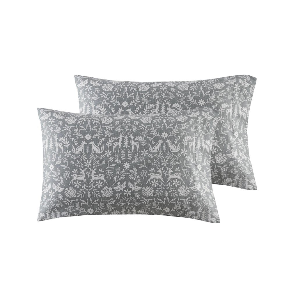 Cozy Flannel 100% Cotton Flannel Printed Sheet Set, Sage Winter Fauna color