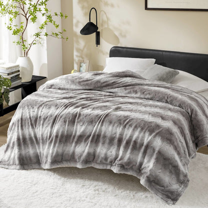 Zuri Faux Fur Blanket, Snow Leopard color