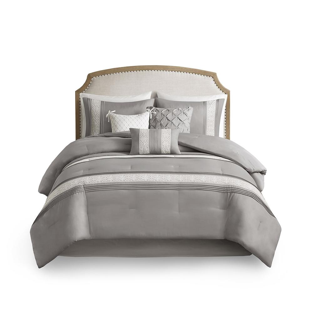 7 Piece Lace Trim Comforter Set with Throw Pillows