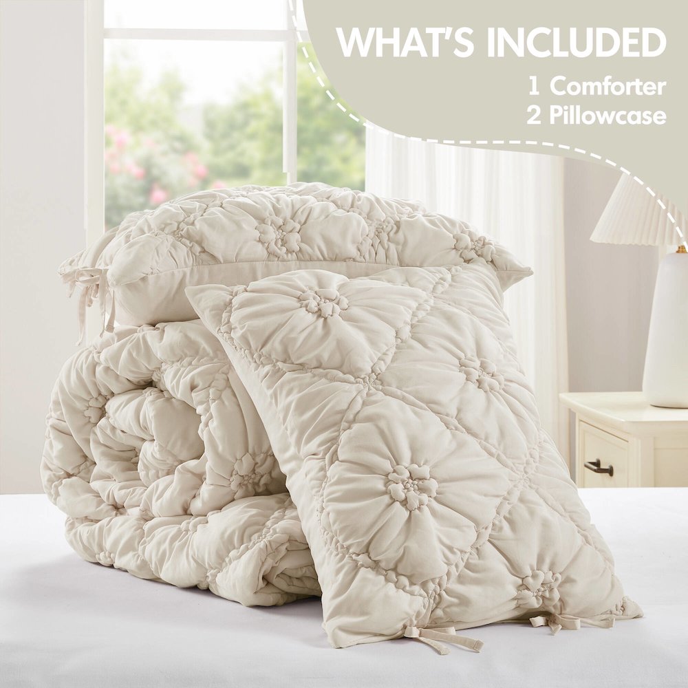Lily 3PCS Comforter Set, Ivory color