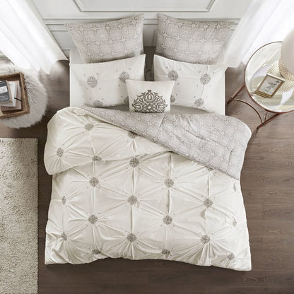 6 Piece Embroidered Cotton Reversible Comforter Set
