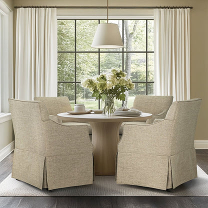 Upholstered Skirted Dining Arm Chair with Hidden Casters