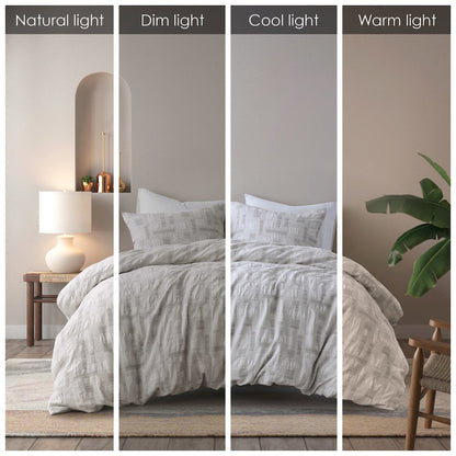 Cairo 3 Piece Cotton Jacquard Duvet Set, Ivory color