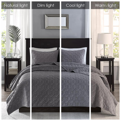Harper 3 Piece Velvet Quilt Set, Grey color