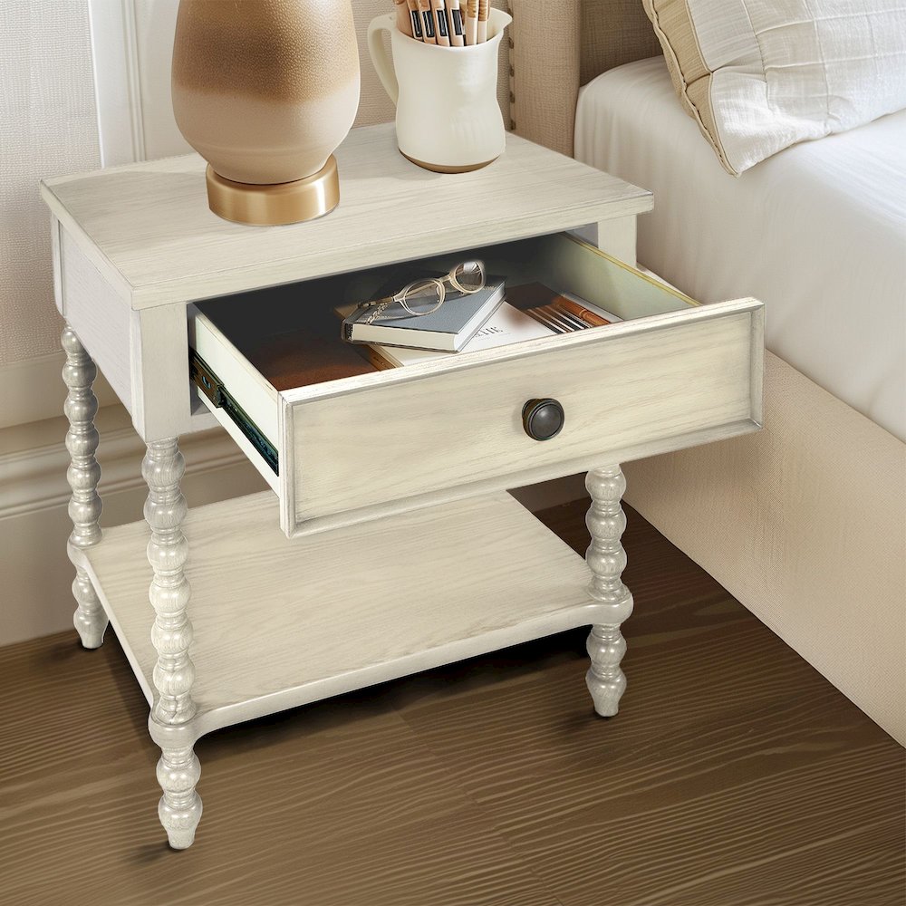 Beckett Turned Wood Spindle Nightstand with Drawer & Shelf