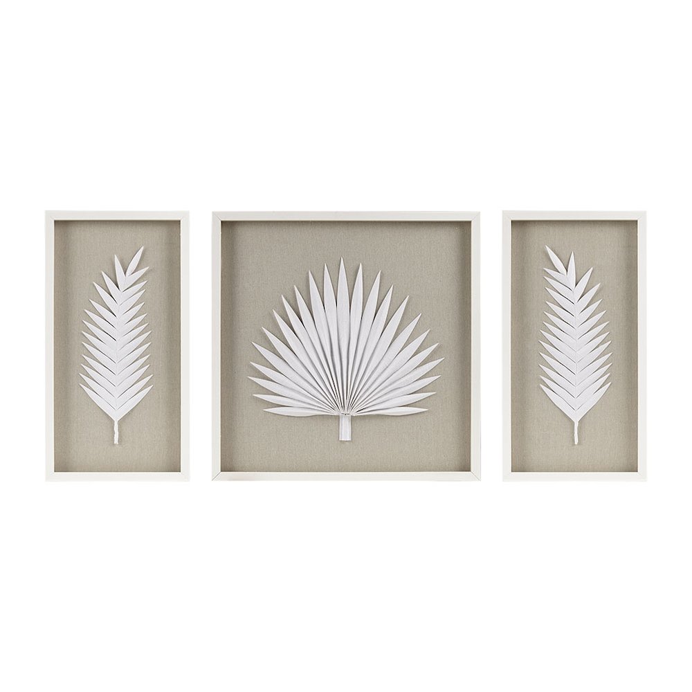 Framed Rice Paper Palm Leaves 3-piece Shadowbox Wall Decor Set
