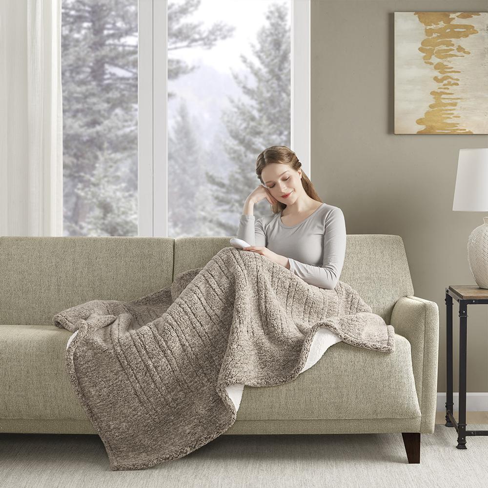 Marbled Sherpa Heated Throw, Grey color