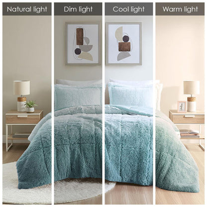 Ombre Shaggy Long Fur Comforter Mini Set