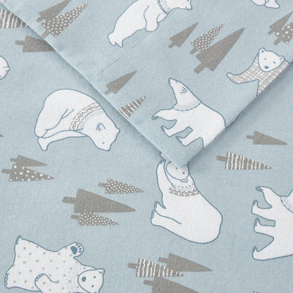 Cozy Flannel Printed Sheet Set, Blue Polar Bears color
